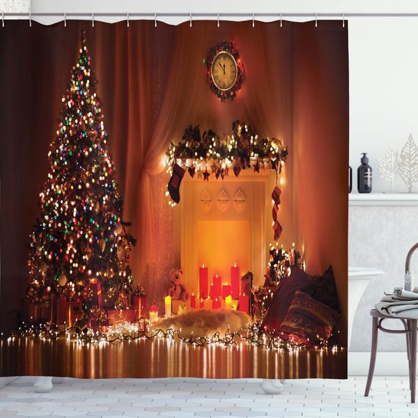 Abakuhaus Tenda Da Doccia Natalizia, Capodanno Romantico, Opaca, Incl. 12 Anelli, Resistente A Batteri E Muffe, 175 X 240 Cm, Arancione-image