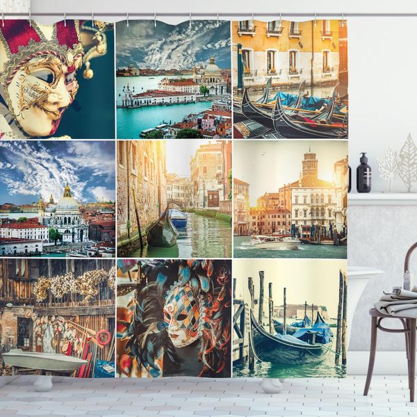 Abakuhaus Tenda Da Doccia Nautica, Venice Canals, Set Incl. 12 Ganci In Tessuto Impermeabile Resistente A Batteri E Muffe, 175 X 180 Cm, Multicolore-image