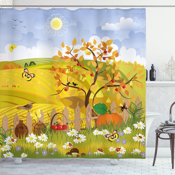 Abakuhaus Tenda Da Doccia Fallen, Foglie D'acero, Arte Pastello, Opaca, Incl. 12 Anelli, Resistente A Batteri E Muffe, 175 X 200 Cm, Multicolore-image
