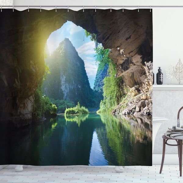 Abakuhaus Tenda Da Doccia Naturale, Paesaggio Mountain Sky, Opaca, Incl. 12 Anelli, Resistente A Batteri E Muffe, 175 X 240 Cm, Multicolore-image