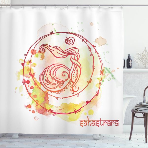 Abakuhaus Tenda Da Doccia Asiatica, Yoga Chakra Disegnata, Impermeabile, Incl. 12 Anelli, Resistente A Batteri E Muffe, 175 X 200 Cm, Giallo Rosso-image