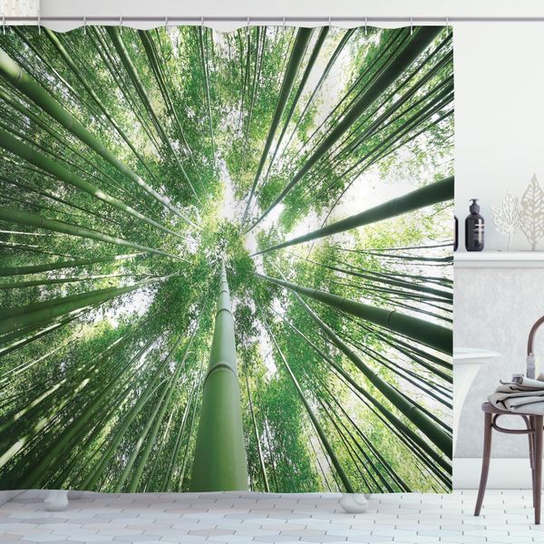Abakuhaus Tenda Da Doccia Verde, Foresta Pluviale Tropicale Bambù, Opaca, Incl. 12 Anelli, Resistente A Batteri E Muffe, 175 X 240 Cm, Verde-image