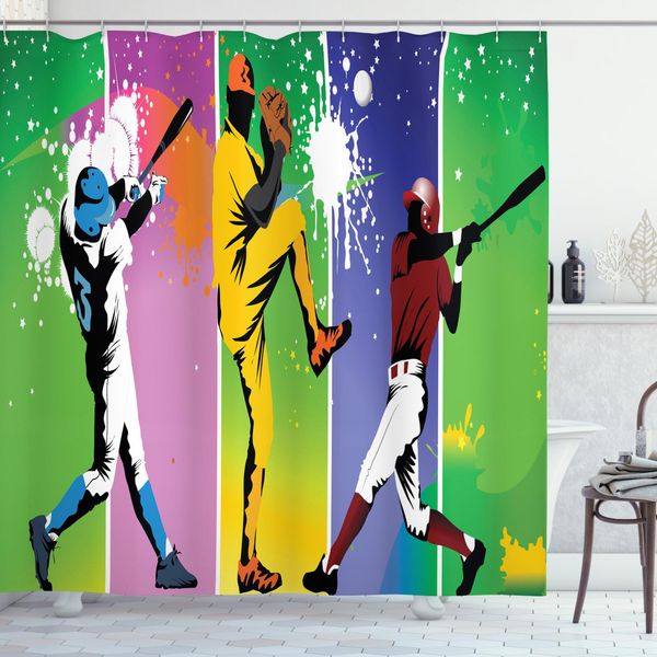 Abakuhaus Tenda Da Doccia Ombre, Baseball Grunge Splash, Impermeabile, Incl. 12 Anelli, Resistente A Batteri E Muffe, 175 X 240 Cm, Multicolore-image