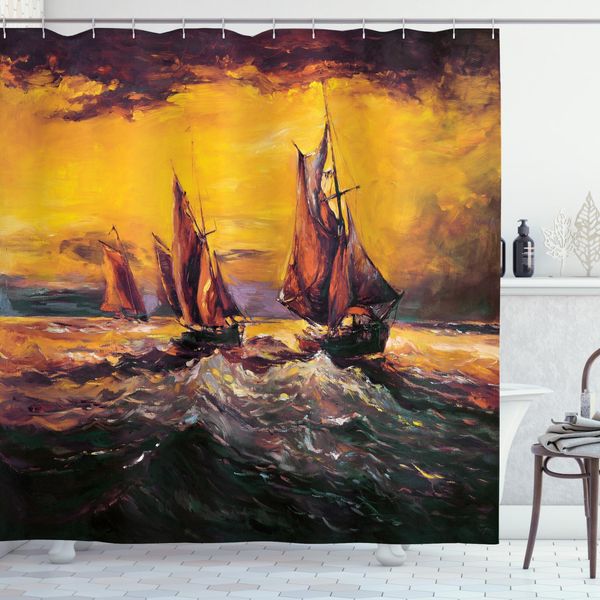 Abakuhaus Tenda Da Doccia Giallo Arancione, Nave Da Crociera Sun, Opaca, Incl. 12 Anelli, Resistente A Batteri E Muffe, 175 X 200 Cm, Giallo Arancione-image