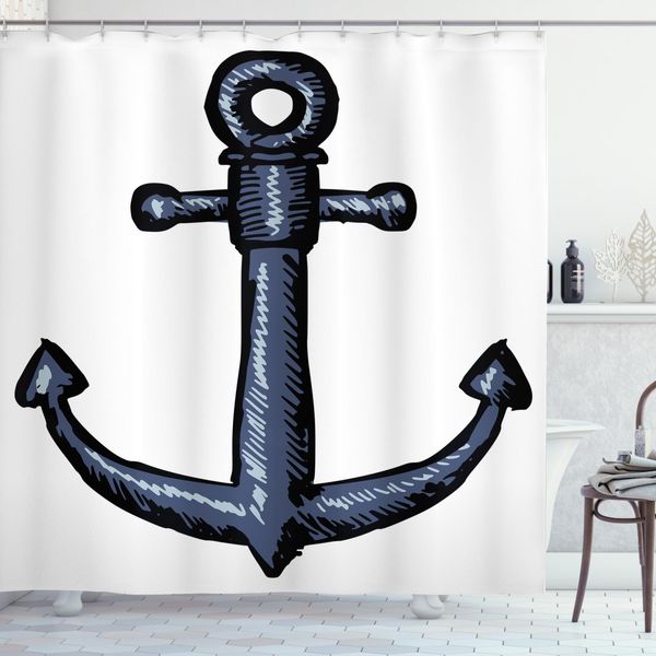 Abakuhaus Tenda Da Doccia Ocean, Sicurezza Con Ancora Marina, Opaca All'acqua, Incl. 12 Anelli, Resistente A Batteri E Muffe, 175 X 240 Cm, Grigio Bianco-image