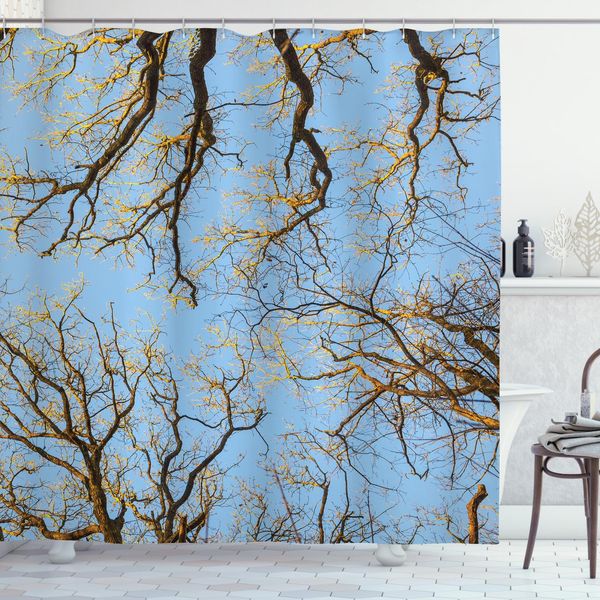 Abakuhaus Tenda Da Doccia Naturale, Cielo Vibrante Con Alberi, Stampa Digitale Su Tessuto, Incl. 12 Ganci, Resistente Al Lavaggio, Resistente All'acqua E Ai Batteri, 175 X 180 Cm, Blu Marrone-image