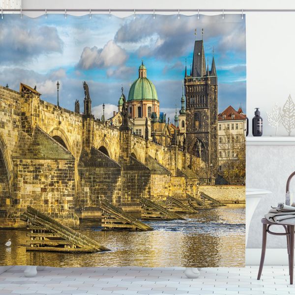 Abakuhaus Tenda Da Doccia Con Vista Sulla Città, Antico Castello Ceco, Opaca, Inclusi 12 Anelli, Resistente A Batteri E Muffe, 175 X 240 Cm, Multicolore-image