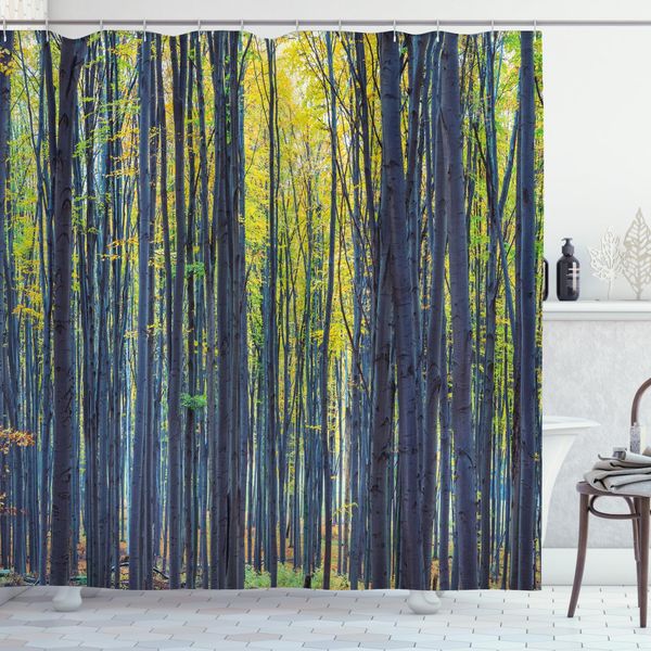 Abakuhaus Tenda Da Doccia Wald, Foresta Autunnale Naturale, Opaca, Incl. 12 Anelli, Resistente A Batteri E Muffe, 175 X 240 Cm, Grigio Verde-image