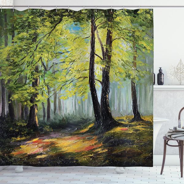 Abakuhaus Tenda Da Doccia Land, Paesaggio Autunnale Nel Bosco, Stampa Personalizzata, 12 Ganci Inclusi, Colori Resistenti, Decorativa Con Colori Chiari, 175 X 180 Cm, Multi-image