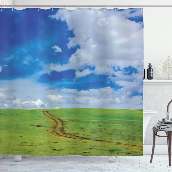 Abakuhaus Tenda Da Doccia Land, Sentiero Nel Prato Rurale, Stampa Digitale Su Tessuto, Incl. 12 Ganci, Resistente Al Lavaggio, Impermeabile, Resistente Ai Batteri, 175 X 180 Cm, Blu-image