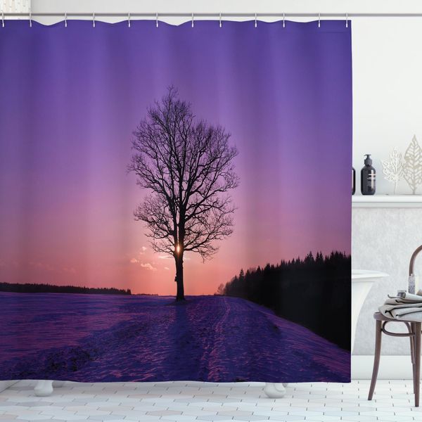 Abakuhaus Tenda Da Doccia Naturale, Quercia Tramonto Invernale, Con Set Di 12 Anelli Impermeabile Elegante Moderna Colori Resistenti E Antimuffa, 175 X 180 Cm, Pesca Viola-image
