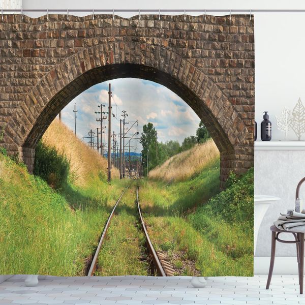 Abakuhaus Tenda Da Doccia Rustica, Ponte Ferroviario Tranquil, Impermeabile, Incl. 12 Anelli, Resistente A Batteri E Muffe, 175 X 240 Cm, Verde Marrone-image