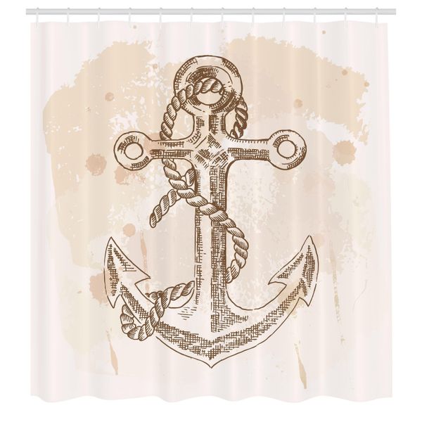 Abakuhaus Tenda Da Doccia Con Ancora, Illustrazione Dell'ancora Su Sfondo Macchiato, Stampa Marina Vacanze Estive, Tessuto, Set Decorativo Per Bagno Con Ganci, 175X220 Cm, Crema Marrone-image