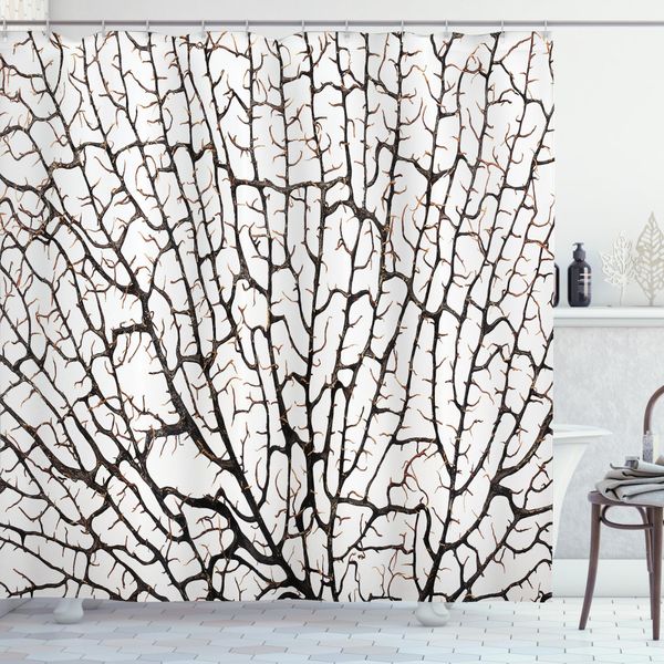 Abakuhaus Tenda Da Doccia Corallo, Marrone Ramo Spezzato, Impermeabile, Incl. 12 Anelli, Resistente A Batteri E Muffe, 175 X 240 Cm, Beige-image