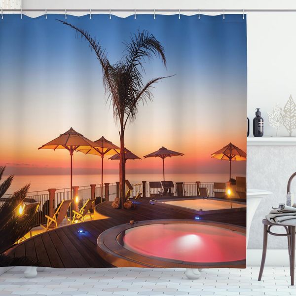 Abakuhaus Tenda Da Doccia Tropicale, Ocean View At Sunset, Opaca, Incl. 12 Anelli, Resistente A Batteri E Muffe, 175 X 240 Cm, Multicolore-image