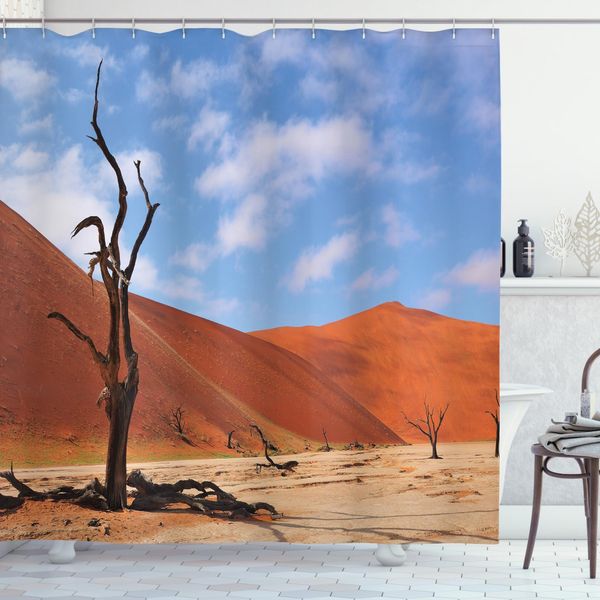 Abakuhaus Tenda Da Doccia Naturale, Albero Solitario Nel Deserto, Resistente A Batteri E Muffe, Incl. 12 Ganci Lavabile Elegante Stampa Digitale, 175 X 180 Cm, Marrone Blu-image