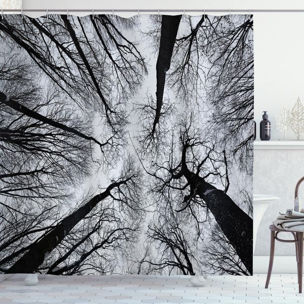 Abakuhaus Tenda Da Doccia Horror, Bosco Invernale Scuro, Acqua Opaca, Incl. 12 Anelli, Resistente A Batteri E Muffe, 175 X 240 Cm, Nero Grigio-image