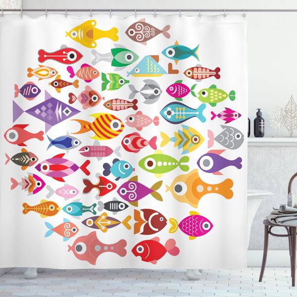 Abakuhaus Tenda Da Doccia Con Motivo A Pesci, Coralli E Capesante, Effetto Acqua, Opaca, Incl. 12 Anelli, Resistente A Batteri E Muffe, 175 X 200 Cm, Multicolore-image