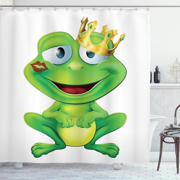 Abakuhaus Tenda Da Doccia Colorata, Crown Frog Prince, Impermeabile, Inclusi 12 Anelli, Resistente A Batteri E Muffe, 175 X 200 Cm, Multicolore-image