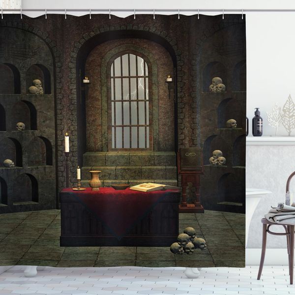 Abakuhaus Tenda Da Doccia Gotica, Teschio Mistico, Opaca All'acqua, Incl. 12 Anelli, Resistente A Batteri E Muffe, 175 X 240 Cm, Rosso-Marrone-image