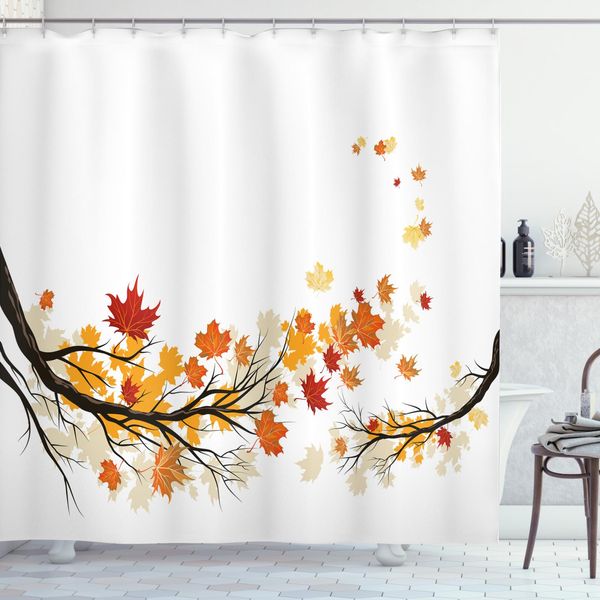 Abakuhaus Tenda Da Doccia Con Foglie, Foglie Autunnali E Albero, Opaca All'acqua, Incl. 12 Anelli, Resistente A Batteri E Muffe, 175 X 200 Cm, Multicolore-image