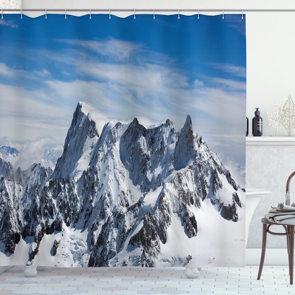 Abakuhaus Tenda Da Doccia Naturale, Spring Scene Montagna, Acqua Opaca Incl. 12 Anelli Lunga Durata Resistente A Batteri E Muffe, 175 X 200 Cm, Verde Blu-image
