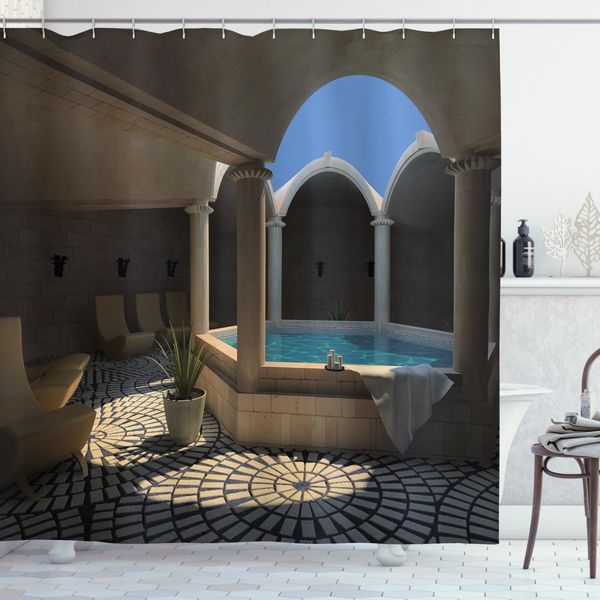 Abakuhaus Tenda Da Doccia Paesaggio, Spa Relax Piscina, Resistente A Batteri E Muffe, Incl. 12 Ganci Lavabile Elegante Stampa Digitale, 175 X 180 Cm, Grigio Blu-image