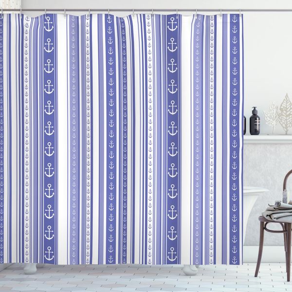 Abakuhaus Tenda Da Doccia A Righe, Ancora Marina, Opaca, Incl. 12 Anelli, Resistente A Batteri E Muffe, 175 X 240 Cm, Viola Viola-image