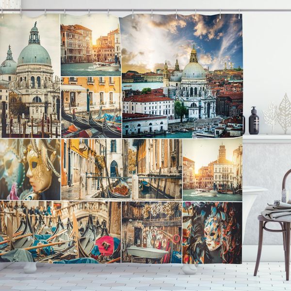 Abakuhaus Tenda Da Doccia Land, Motivo Floreale Con Vista Sul Paesaggio, Opaca, Incl. 12 Anelli, Resistente A Batteri E Muffe, 175 X 200 Cm, Multicolore-image