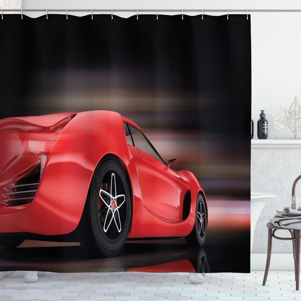 Abakuhaus Tenda Da Doccia Per Auto, Futuristic Red Sport, Impermeabile, Inclusi 12 Anelli, Resistente A Batteri E Muffe, 175 X 200 Cm, Nero E Rosso-image