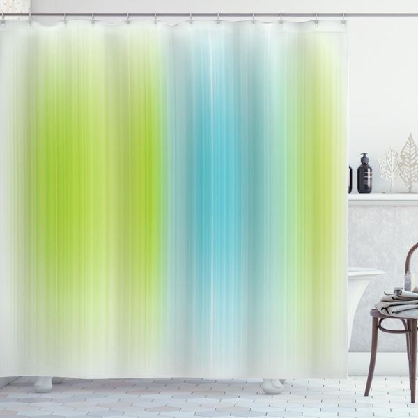 Abakuhaus Tenda Da Doccia Moderna, Strisce Digitali Verticali, Resistente A Batteri E Muffe, Incl. 12 Ganci Lavabile Elegante Stampa Digitale, 175 X 220 Cm, Blu Verde-image