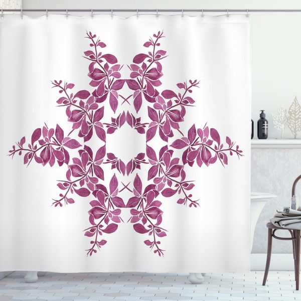 Abakuhaus Tenda Da Doccia Viola, Bouquet Da Sposa, Con 12 Anelli Set Impermeabile Elegante Moderna Colori Resistenti E Antimuffa, 175 X 180 Cm, Viola E Bianco-image