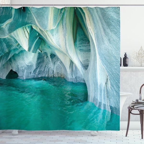 Abakuhaus Tenda Da Doccia Naturale, Lago Di Marmo, Opaca, Incl. 12 Anelli, Resistente A Batteri E Muffe, 175 X 240 Cm, Grigio Turchese-image