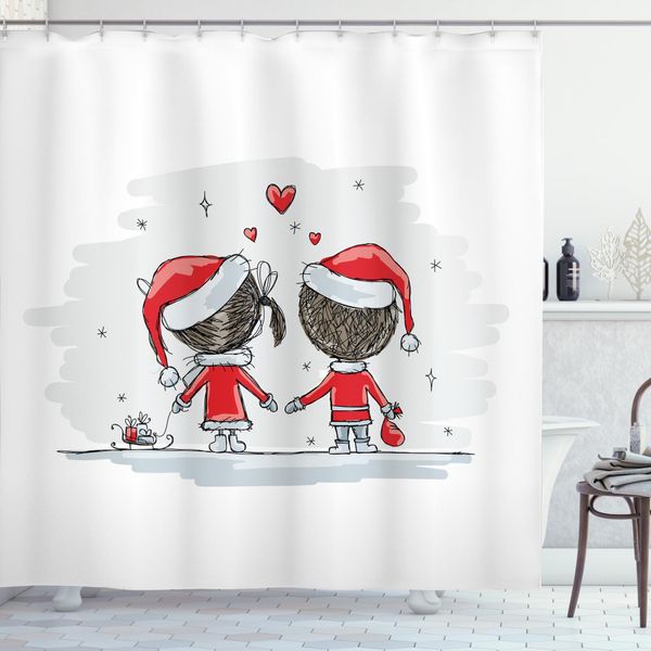 Abakuhaus Tenda Da Doccia Natalizia, Abiti Natalizi Per Bambini, Impermeabile, Incl. 12 Anelli, Resistente A Batteri E Muffe, 175 X 240 Cm, Bianco Rosso-image