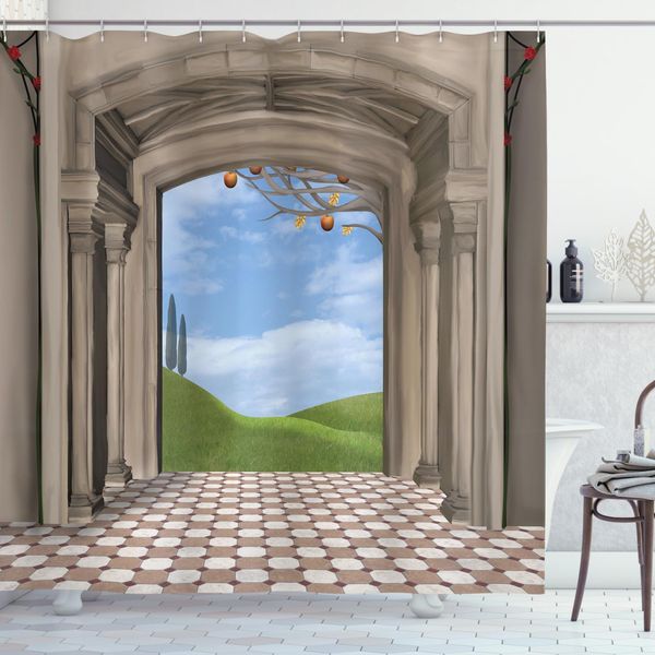 Abakuhaus Tenda Da Doccia Land, Architettura Classica, Impermeabile, Inclusi 12 Anelli, Resistente A Batteri E Muffe, 175 X 200 Cm, Blu Verde-image