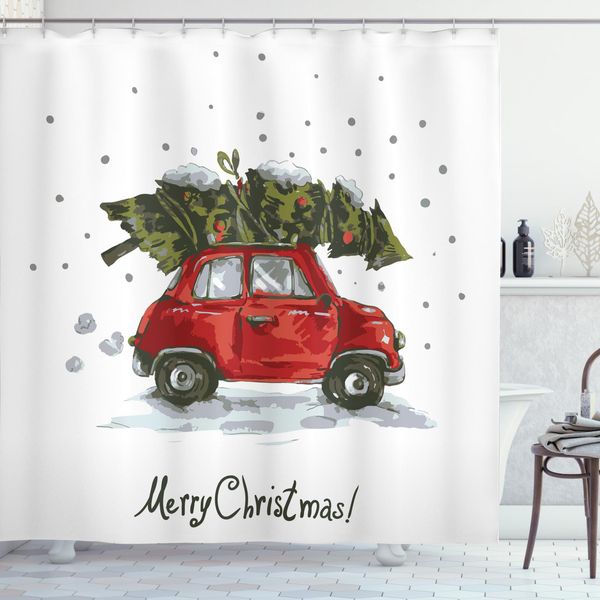 Abakuhaus Tenda Da Doccia Natalizia, Paesaggio Invernale, Opaca, Incl. 12 Anelli, Resistente A Batteri E Muffe, 175 X 200 Cm, Bianco E Blu-image