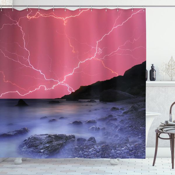 Abakuhaus Tenda Da Doccia Naturale, Fenomeni Meteorologici, Con Set Di 12 Anelli Impermeabile Elegante Moderna Colori Resistenti E Antimuffa, 175 X 220 Cm, Rosa Grigio-image