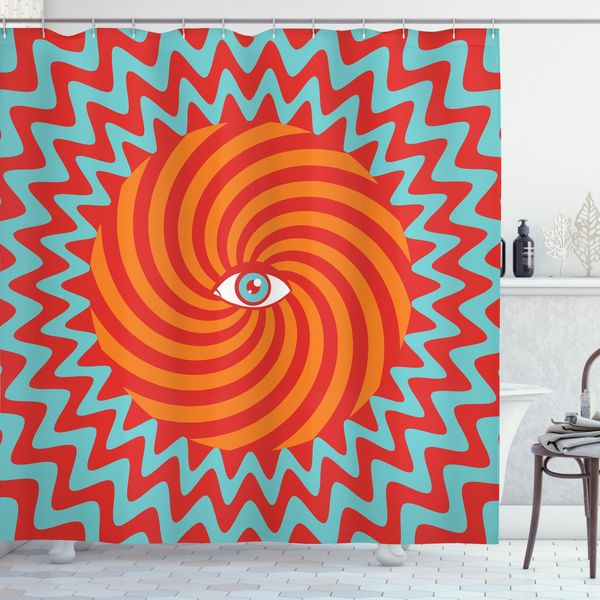 Abakuhaus Tenda Da Doccia Vintage, Cerchi E Linee A Spirale, Opaca, Incl. 12 Anelli, Resistente A Batteri E Muffe, 175 X 220 Cm, Multicolore-image