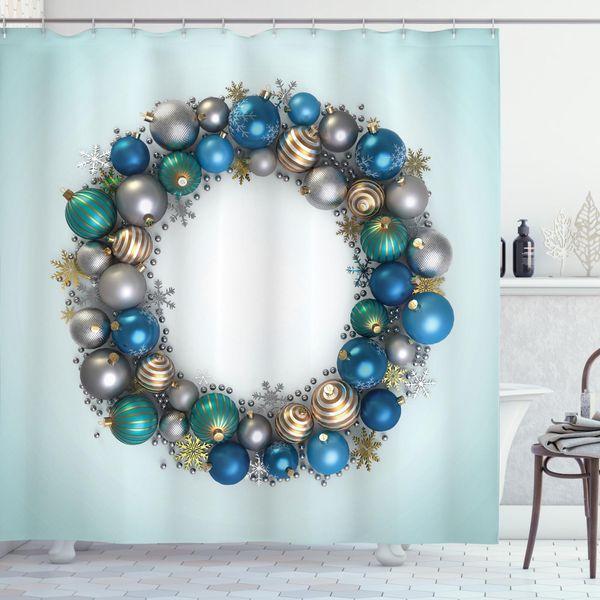 Abakuhaus Tenda Da Doccia Natalizia, Ornamento Di Capodanno, Impermeabile, Inclusi 12 Anelli, Resistente A Batteri E Muffe, 175 X 240 Cm, Multicolore-image