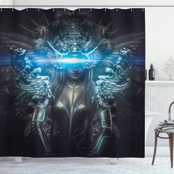 Abakuhaus Fantasy World Tenda Da Doccia, Principessa Gotica, Stampa Personalizzata Incl. 12 Ganci Colori Resistenti Decorativa Con Colori Chiari, 175 X 220 Cm, Grigio-image