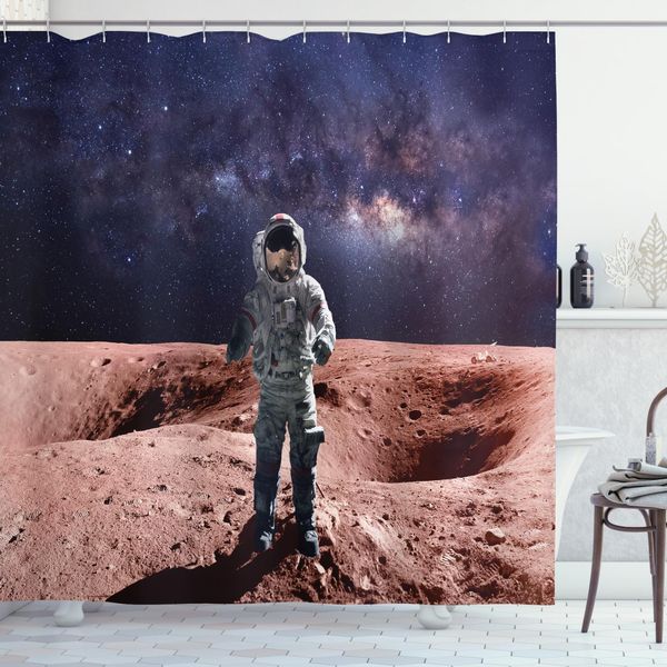 Abakuhaus Tenda Da Doccia Nebel, Cartoon Astronaut Weltraum, Opaca, Incl. 12 Anelli, Resistente A Batteri E Muffe, 175 X 200 Cm, Grigio Antracite Sabbia-image