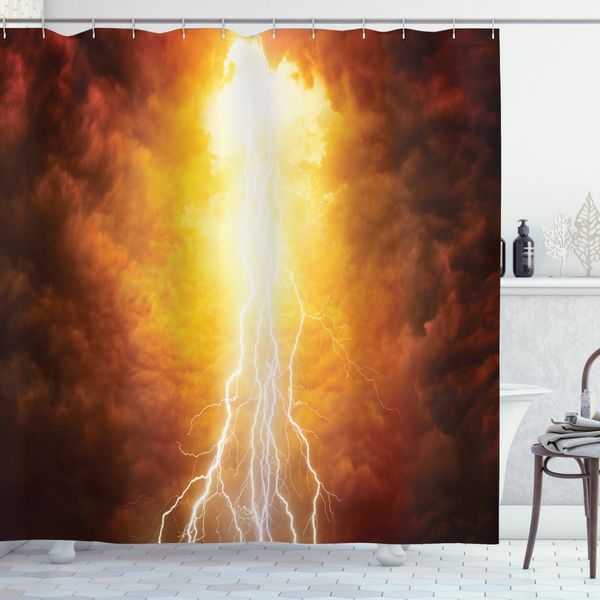 Abakuhaus Tenda Da Doccia Naturale, Vivid Apocalyptic Day, Impermeabile, Inclusi 12 Anelli, Resistente A Batteri E Muffe, 175 X 200 Cm, Giallo Marrone-image