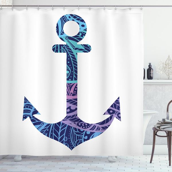 Abakuhaus Tenda Da Doccia Ocean, Immagine Ancora Sea Marine, Opaca, Incl. 12 Anelli, Resistente A Batteri E Muffe, 175 X 240 Cm, Viola E Blu-image