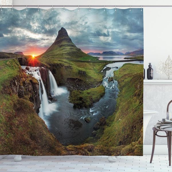 Abakuhaus Tenda Da Doccia Naturale, Cascade Stream-Wildlife, Opaca, Con 12 Anelli Inclusi, Resistente A Batteri E Muffe, 175 X 200 Cm, Multicolore-image