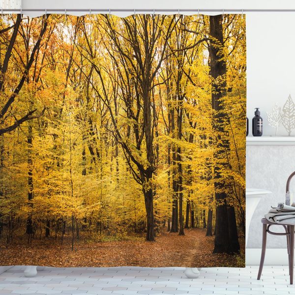 Abakuhaus Tenda Da Doccia Wald, Tema Autunno Nella Natura, Opaca, Incl. 12 Anelli, Resistente A Batteri E Muffe, 175 X 240 Cm, Giallo Marrone-image