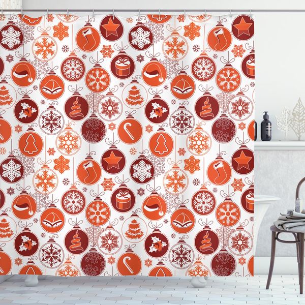 Abakuhaus Tenda Da Doccia Natalizia, Scena Natalizia Vintage, Impermeabile, Inclusi 12 Anelli, Resistente A Batteri E Muffe, 175 X 240 Cm, Bianco E Vermiglio-image