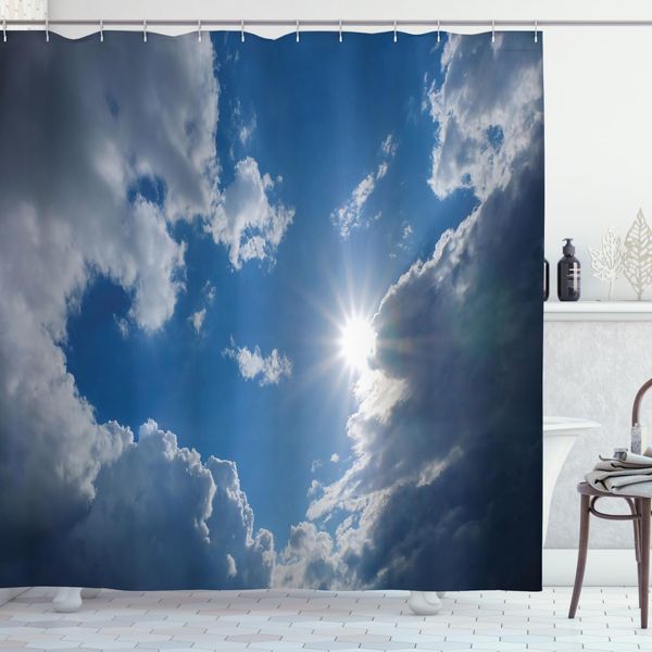 Abakuhaus Tenda Da Doccia Paesaggistica, Vibrante Sun Clear Sky, Impermeabile, Incl. 12 Anelli, Resistente A Batteri E Muffe, 175 X 200 Cm, Grigio Blu-image