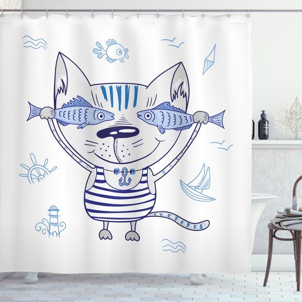 Abakuhaus Tenda Da Doccia Con Balena, Cartone Animato Con Balena E Pesce, Opaca, Incl. 12 Anelli, Resistente A Batteri E Muffe, 175 X 200 Cm, Viola-image