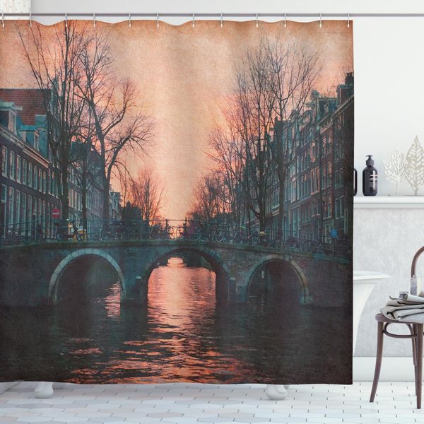Abakuhaus Tenda Da Doccia Stadt, Amsterdam Ponte Vintage, Acqua Opaca Incl. 12 Anelli Resistente A Batteri E Muffe, 175 X 200 Cm, Grigio Rosa-image