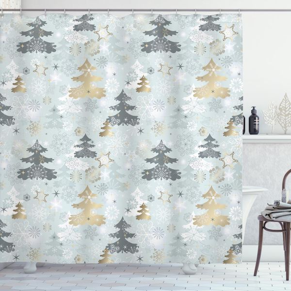 Abakuhaus Tenda Da Doccia Natalizia, Ornamento Di Capodanno, Impermeabile, Incluse 12 Anelle, Resistente A Batteri E Muffe, 175 X 200 Cm, Multicolore-image